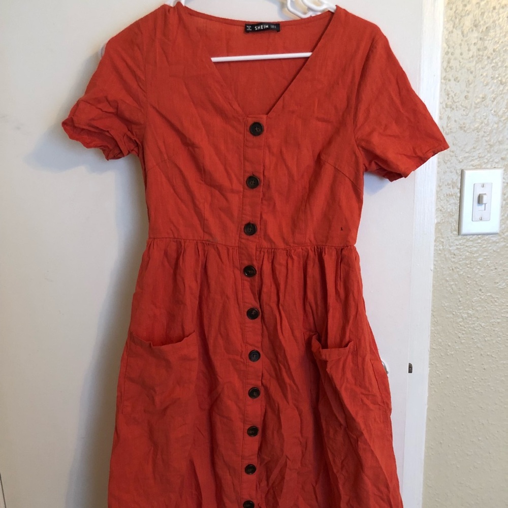 Button Down Baby Doll Dress With Pockets
